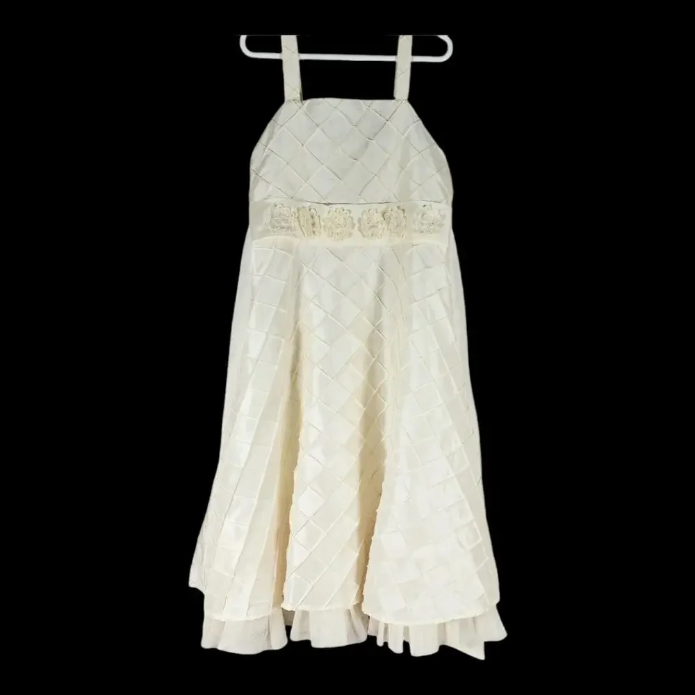 The Place Girl's Party Dress Ivory Sleeveless Size 8 Embelished Fabric Flowers